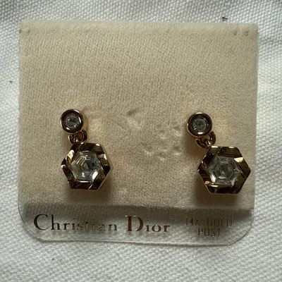 Pendientes colgantes Christian Dior en forma de hexágono con postes de oro de 14kt Foto 1 de 2