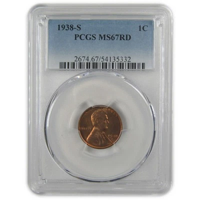 1938 S Lincoln Wheat Cent MS 67 RD PCGS Penny Uncirculated SKU:I22402 - Image 1 of 4