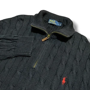 Polo Ralph Lauren Sweater Cable Knit Men’s Large Navy 1/4 Zip Pullover Cotton - Picture 1 of 11
