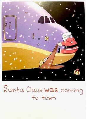 "Santa Claus WAS coming to town..." FUNNY CHRISTMAS CARD Airplane Collision - Image 1 of 2