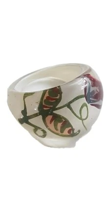 P Q 56-58mm BLANCO Vintage LUCITE Cúpula Resina 1 Flor de Tulipán Grueso Anillo Joyería Foto 1 de 3