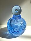 Blue Glass Bubbled Perfume Bottle With Stopper Pontil Mark "U"