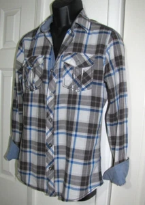 BKE Button shirt Standard-Fit Cotton Long Sleeve pleated-pocket Blue Plaid Men S - Picture 1 of 6