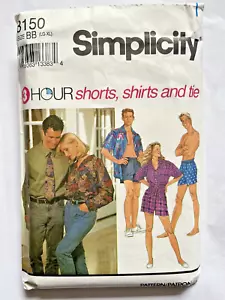 SIMPLICITY 8150 MENS MISSES 3 HOUR SHORTS, SHIRTS AND TIE PATTERN SIZE LG-XL UNC - Picture 1 of 4