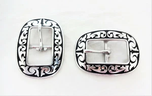 Pair Jeremiah Watt Oval Center Bar Buckles Stainless Steel Horse Tack Sizes Blk - Picture 1 of 2