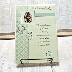 Tarjeta de felicitación de diseñador para hijo verde beige huevo plata ornamentada - Imagen 1 de 8