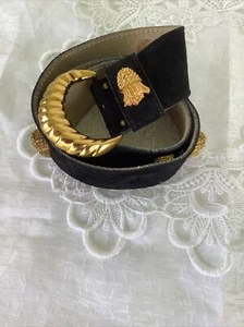 Anne Klein Vintage 80's Black Suede & Gold Tassel Belt Size Medium - Picture 1 of 12