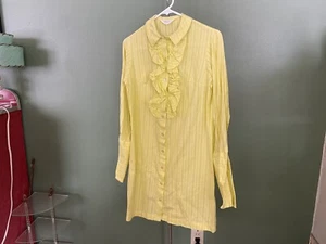 Vintage Womens Tuxedo Long Blouse Ruffles Yellow Size S Juniors 7/8 Dress 60s - Picture 1 of 9