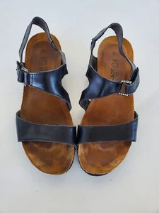 NAOT Women's Sandals Black Leather Pamela Wedge Size 38 Ladies 7 Shoes - Picture 1 of 9