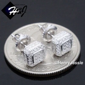 MEN WOMEN 925 STERLING SILVER BLING MOISSANITE 7MM 3D SQUARE STUD EARRING*ME258 - Picture 1 of 4