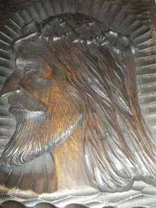 Vintage  Religious Christ Head  Crown of Thorns Plaque   Carved Wood  Poland - Picture 1 of 5