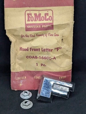 Ford Fairlane Custom 300 500 1960 emblema capó falcón letra f placa de identificación nuevo de lote Foto 1 de 4