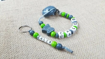 Personalized baby gift set• Baby boy name gift• Paci clip and bag tag/keychain - Image 1 of 4