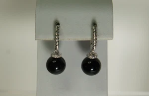 David Yurman 925 Silber 585 SOLARI 10 mm schwarzer Onyx Diamant Ohrhänger - Bild 1 von 9