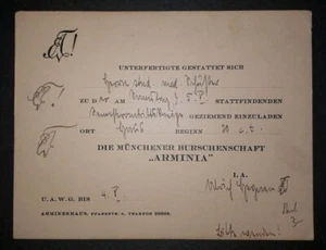 Einladungskarte Münchner Burschenschaft ARMINIA 1905 Studentika München - Bild 1 von 1