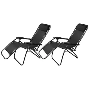Zero Gravity Chairs Reclining Folding Camping Lounger Black x 2 - Picture 1 of 7