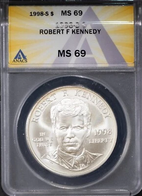 1998-S $1 Silver R.F. Kennedy MS 69 ANACS # 7683571 + Bonus - Image 1 of 2