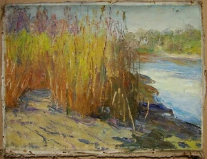 Ukrainian Soviet Oil Painting Landscape impressionism early spring river - Picture 1 of 5