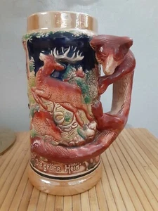 Vintage beer stein Hand Crafted GERMANY MR 722 "The Hunter's joy" w/fox handle - Picture 1 of 12