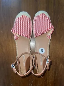 Nautica Terra Striped Ruffle Detail Ankle Strap Flat Red Espadrille Sandals 8 - Picture 1 of 2