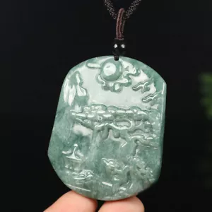 Certified Grade A Oil Green Natural Jade Jadeite Pendant Landscape 山水 AI01742 - Picture 1 of 10