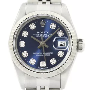 Rolex Damen Datejust 69174 18K Weiss Gold & Stahlblau Diamant Zifferblatt Uhr - Bild 1 von 7