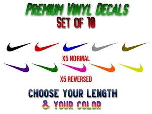 Juego de 10 calcomanías de vinilo Nike swoosh calcomanía de fiesta marca de verificación invertida - Imagen 1 de 3