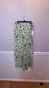 Hose rosa + oliv geblümt weites Bein, Damen Boho abstrakt grün Print Gr. L - Bild 1 von 8