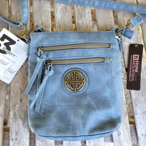 NWT STONE MOUNTAIN Blue 3 Bagger Sydney Bag Vinyl Wristlet Crossbody Shoulder - Picture 1 of 8