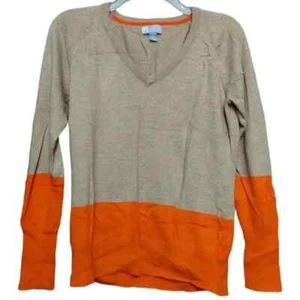 Maglione superiore JCP marrone arancione misto cotone colorblock lavorato a maglia ~ S M3020 - Foto 1 di 17