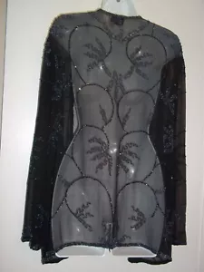 Vtg JMD New York Womens Black Sheer Beaded Sequin Shiny Cocktail Jacket~SZ 1X - Picture 1 of 11