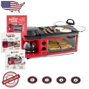 Compact 3-in-1 Breakfast Maker: Coffee Brewer, Griddle & Toaster in Elegant Red - Picture 1 of 8