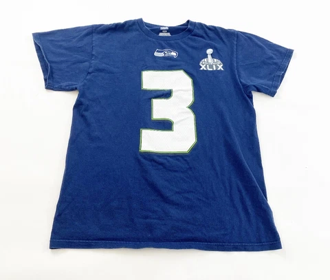 Seattle Seahawks T Shirt Mens Medium Blue Russell Wilson #3 Cover