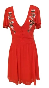 PAILLETTENHERZEN Gr. 11 rot bestickt durchsichtig V vorne/hinten Fit and Flare neu mit Etikett - $ 53 - Bild 1 von 4