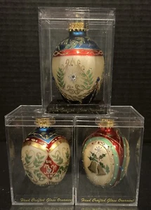 Menge 3 handgefertigte Schmuck Glas Weihnachtsschmuck Faberge Ei Stil 3,5" - Bild 1 von 6