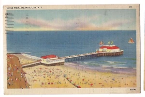 Sailboat HEINZ PIER Aerial View Atlantic City New Jersey Postcard Linen 1945 - Picture 1 of 2