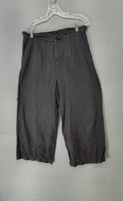 Pantalón Lou & Grey Mujer Pequeño Negro Pierna Ancha Recortado Cintura Elástica Lino Informal Foto 1 de 4