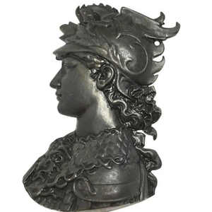 Vintage Aluminiumguss griechisch römisch Wandrelief Athena Minerva Regency Dekor MCM - Bild 1 von 11
