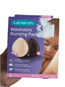 Lansinoh Nursing Breast Pads Washable Reusable 3-Layer 8 Pads Wash Bag New - Picture 1 of 5