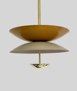 Artisan Dual Color Shade Chandelier LampBrass & Mustard Tone Mid-Century Inspire - Picture 1 of 7