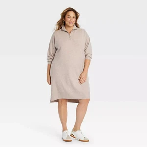 Women's Quarter Zip Long Sleeve Mini Sweater Dress - Ava & Viv - Picture 1 of 11