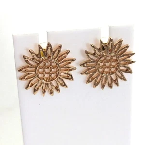 Orecchini Vintage Tono Oro Filigrana Girasole Floreale Scoppio Sole Post Borchia - Foto 1 di 3