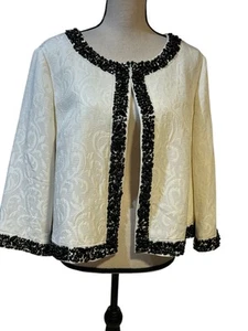 Talbots Sz 16 Silk Blend Blazer Jacket Black Beaded Trim Inlay Print Career - Picture 1 of 8