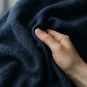 Midnight Blue Linen Fabric by the Yard – Ideal for Sewing, Clothing & Home Décor - Picture 1 of 10