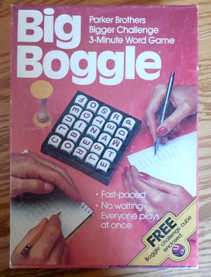 Juego de palabras de 3 minutos Parker Brothers "Big Boggle" de colección 1983 con cubo de desafío Foto 1 de 4