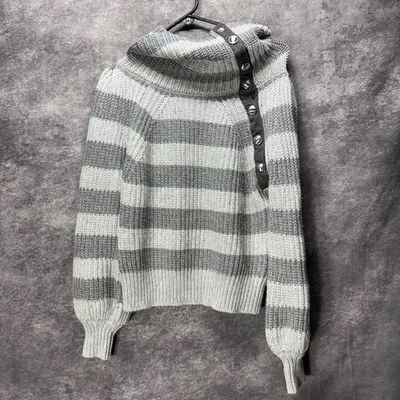 Suéter Derek Lam Collective Botón Capucha Cuello Rayas Mujer S Gris Crema RTR Foto 1 de 4