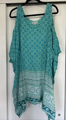 BALI QUEEN бирюзовые оттенки тропический 100% вискоза холодные плечи верхняя крышка OS - Изображение 1 из 4