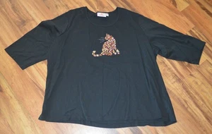 Quacker Factory Womens 3X Black 1/2 Sleeve Top Shirt Sequin Cat - Picture 1 of 6