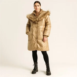PAKET Echtfellbesatz gefütterte Jacke Zopfmuster hellbraun creme Gr. M $ 1.270  - Bild 1 von 10