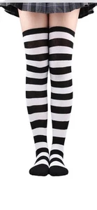Women Stripe Over The Knee Thigh High Socks Casual Long Hosiery Stockings 2 Pair - Picture 1 of 5